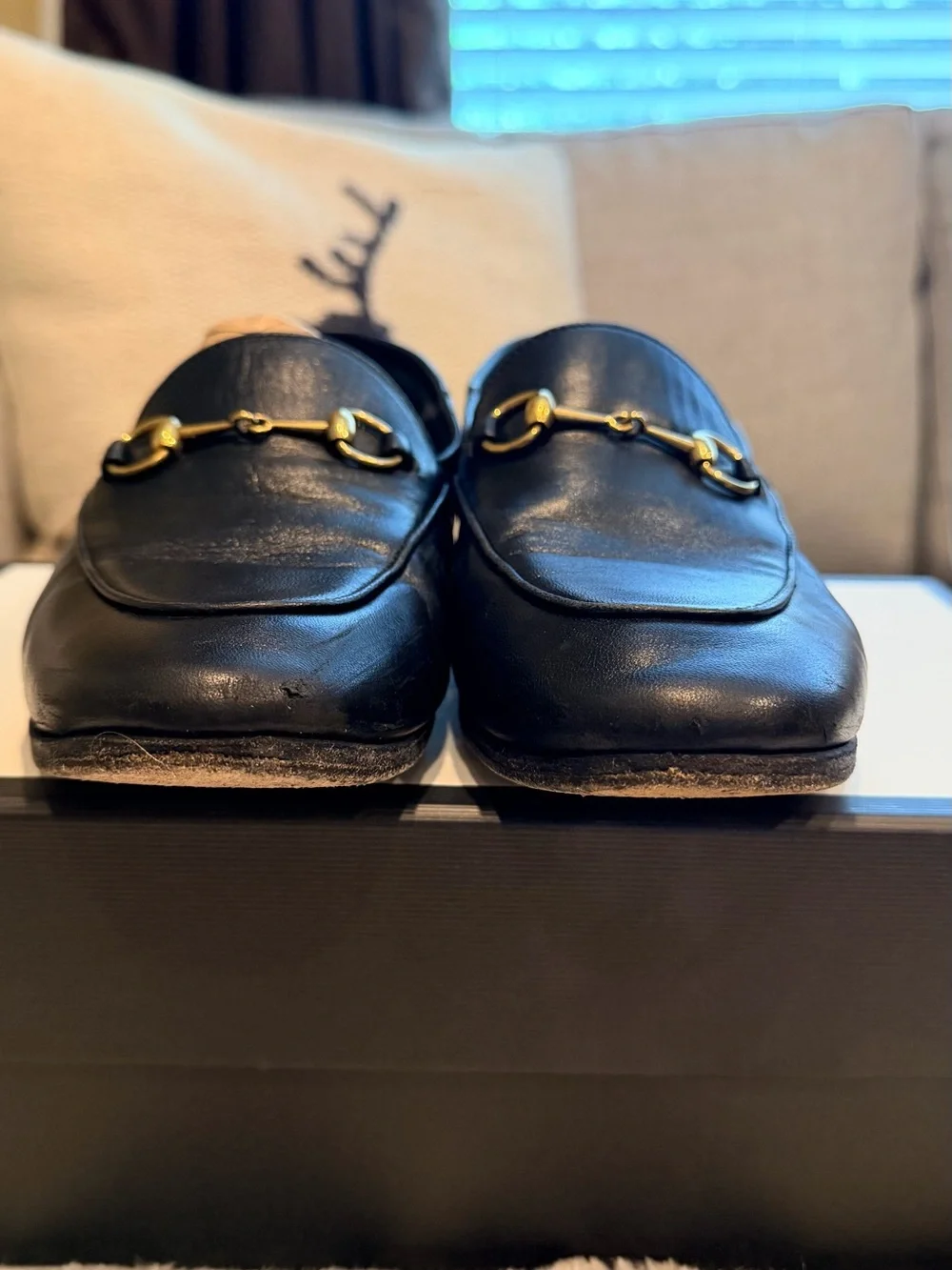 Gucci Black Leather Loafers with Gold Horsebit